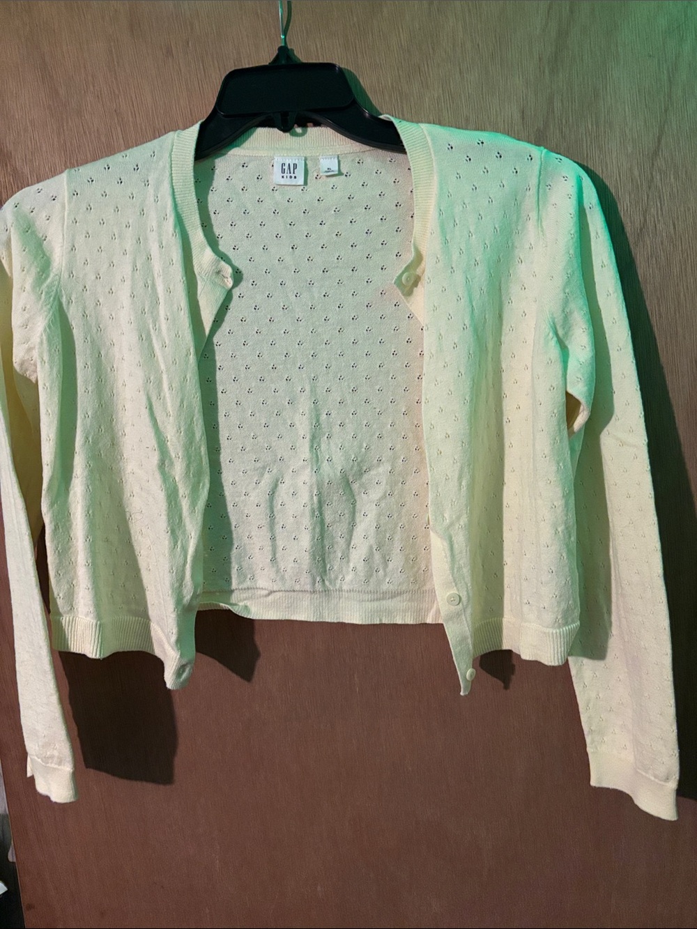 GAP Women's Light Cream Eyelet Cropped Cardigan